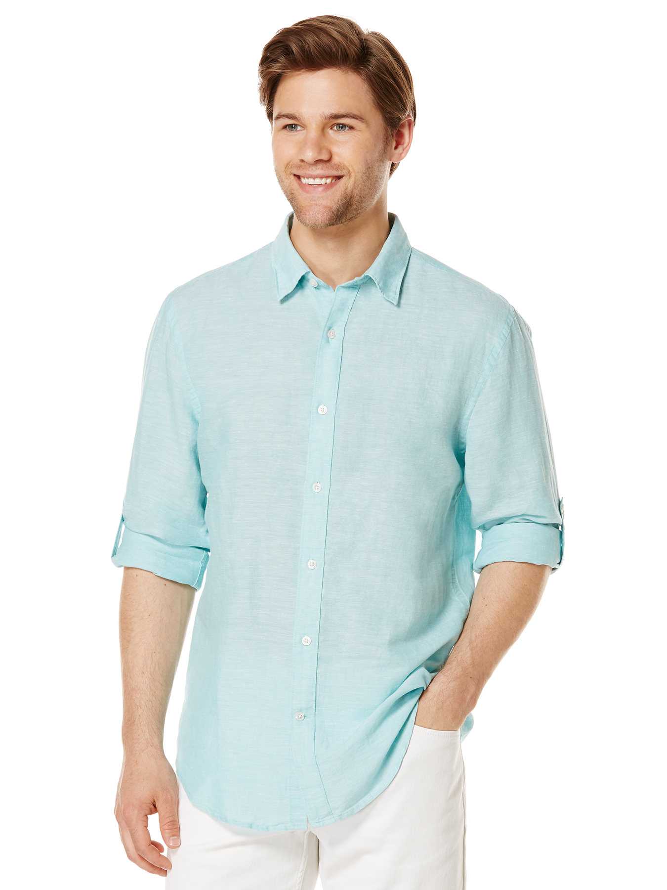 Perry Ellis Rolled Sleeve Linen Shirt