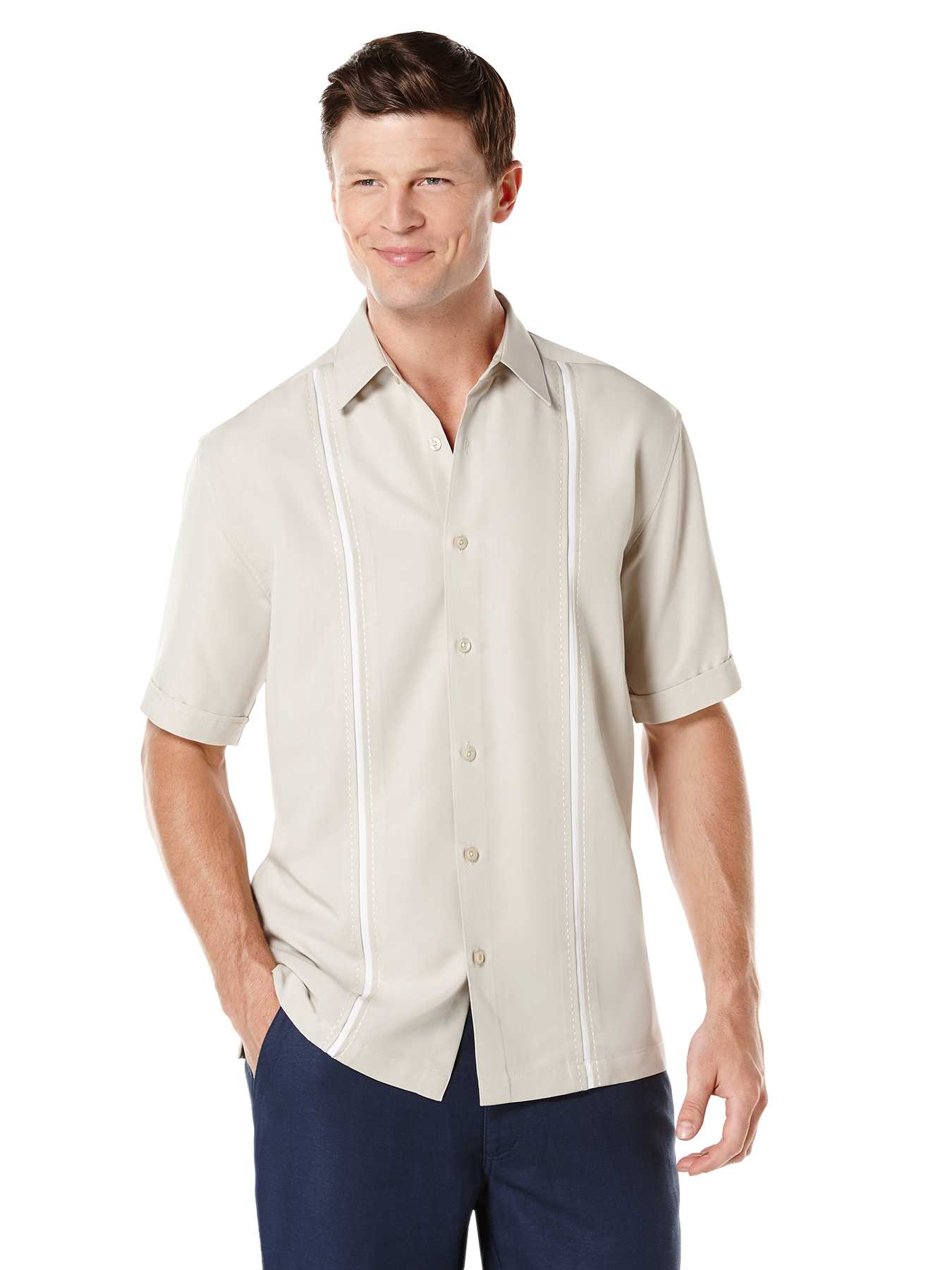Cubavera Short Sleeve Insert Panels With Pickstitch Shirt