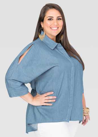 Hi-Lo Split Back Denim Shirt