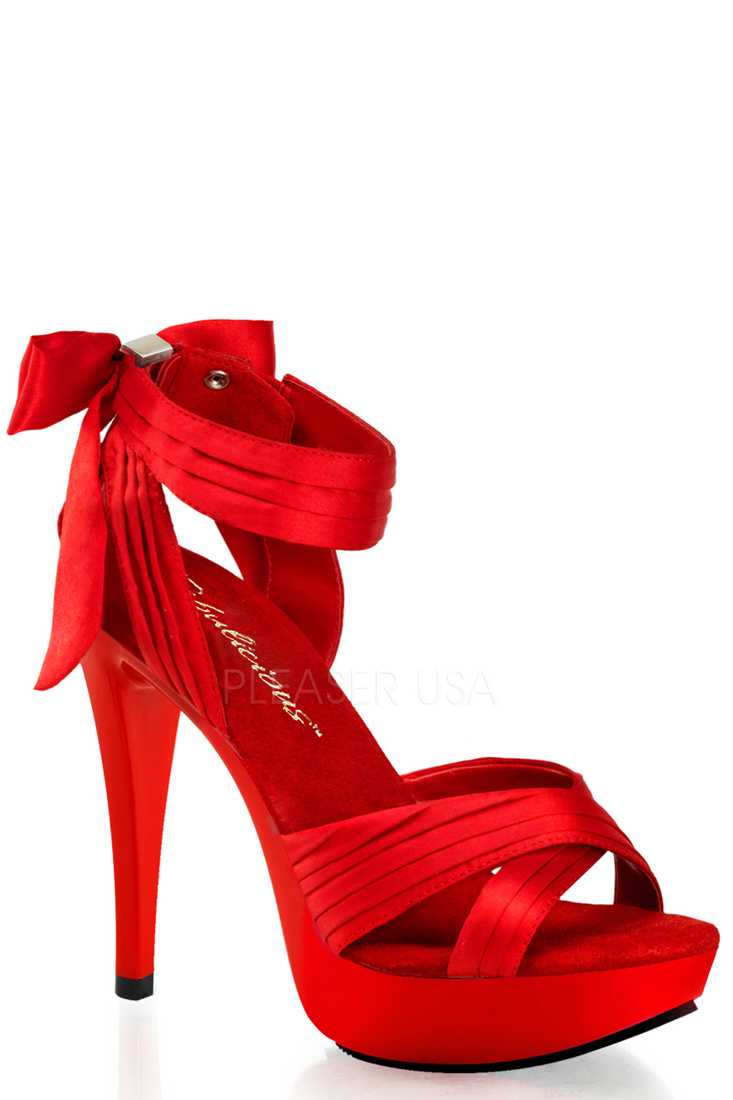 Red Pleated Criss Cross Strap High Heels Satin