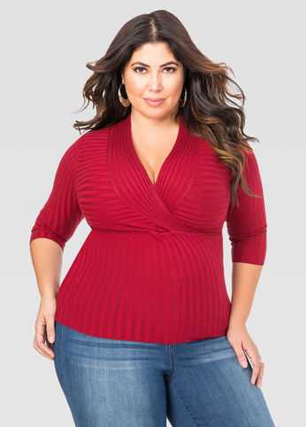 Deep V Fitted Ribbed Sweater