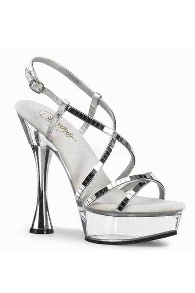 Clear Silver Mirrored Strappy Cone High Heels