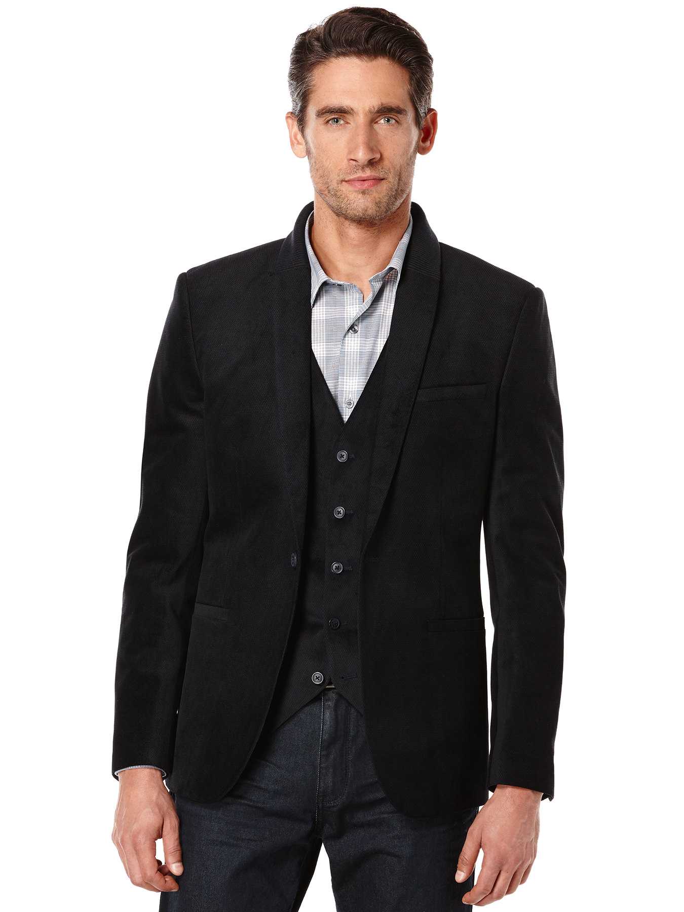 Perry Ellis Printed Velvet Party Suit Jacket