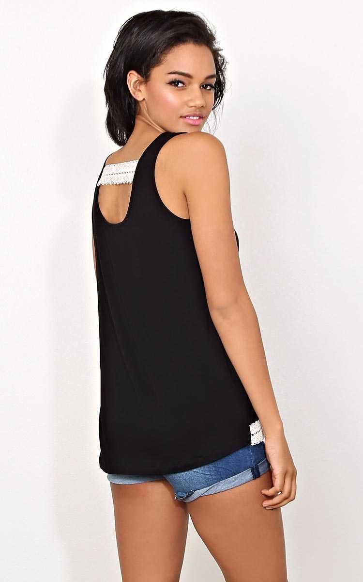 Layla Crochet Bar Knit Tank - - Black in Size by Styles For Less
