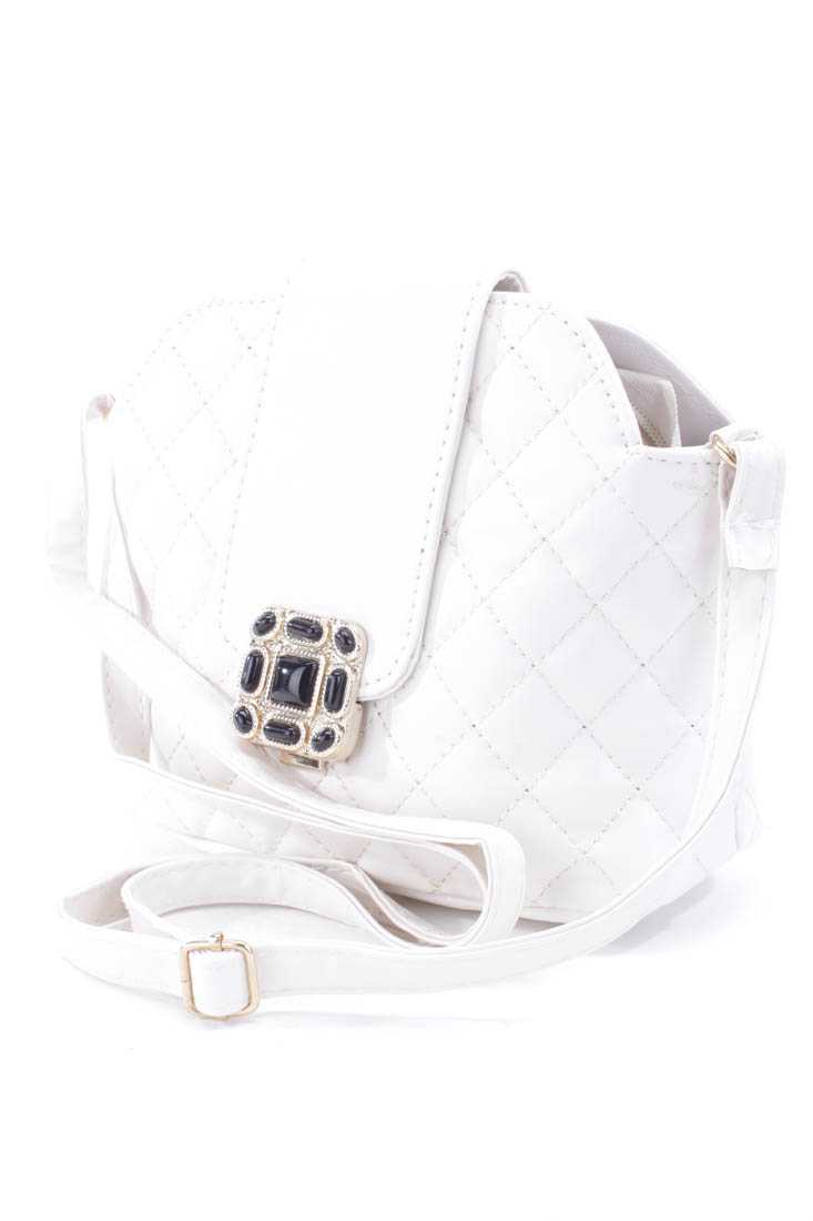 White Quilted Faux Leather Mini Handbag