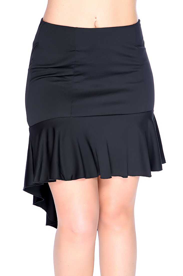 Sexy Black Ruffle High Low High Waist Skirt