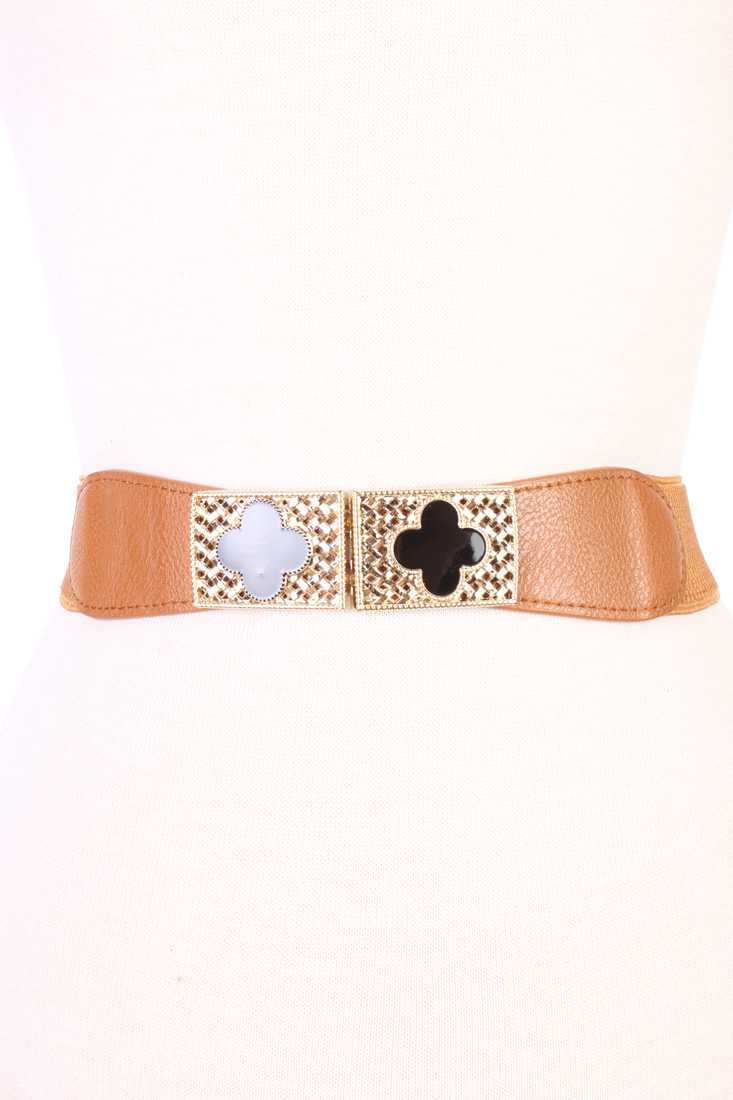 Brown Faux Leather High Polish Textured Cross Belt
