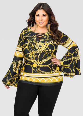 Bell Sleeve Lace-Up Top