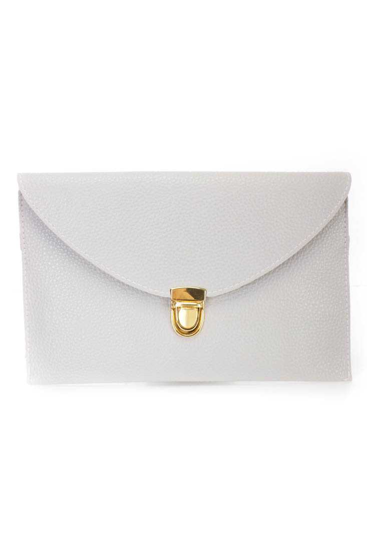 Grey Faux Leather Envelope Handbag