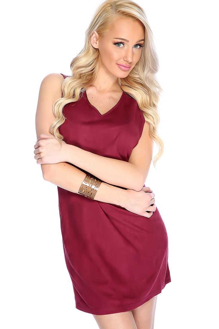 Sexy Magenta Fringe Detail Sleeveless Casual Dress