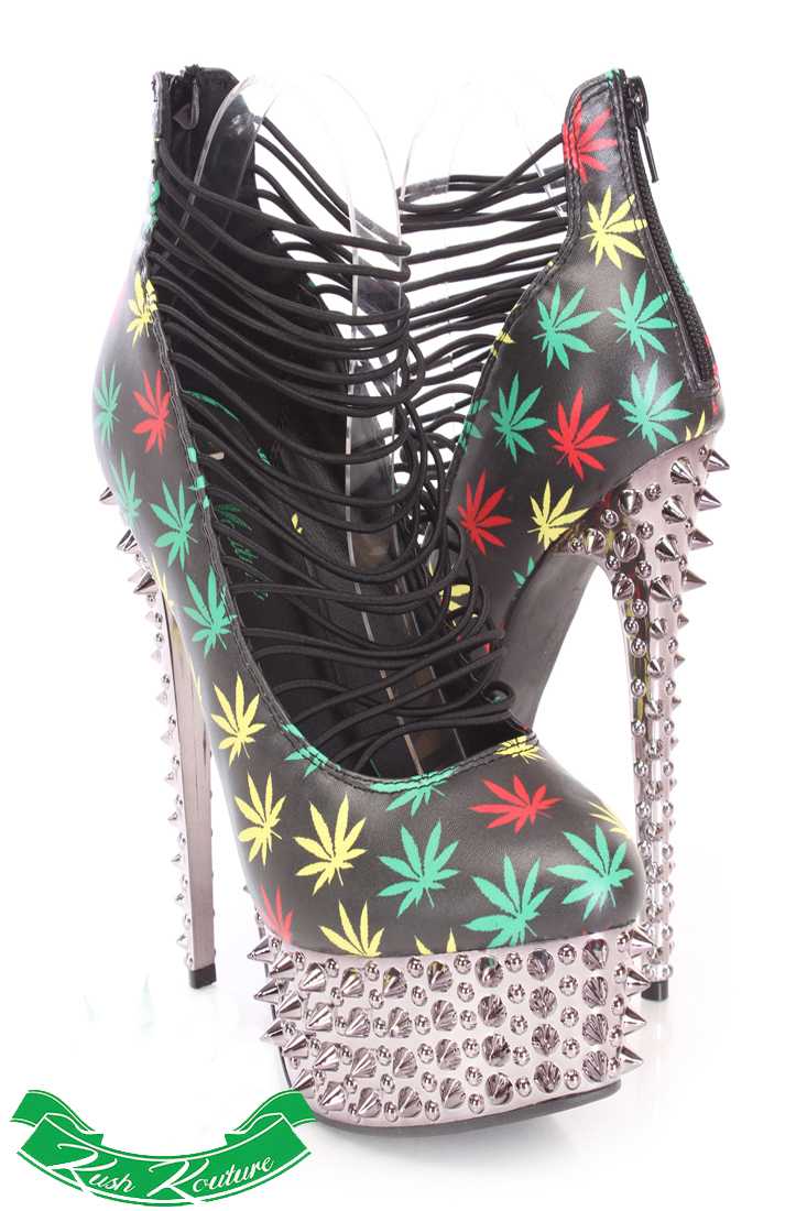 Black Multi Printed Strappy High Heels Faux Leather