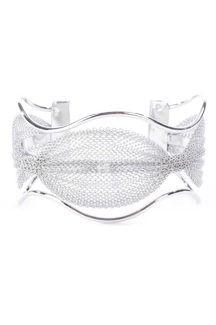 Silver Mesh High Polish Metal Bracelet Cuff