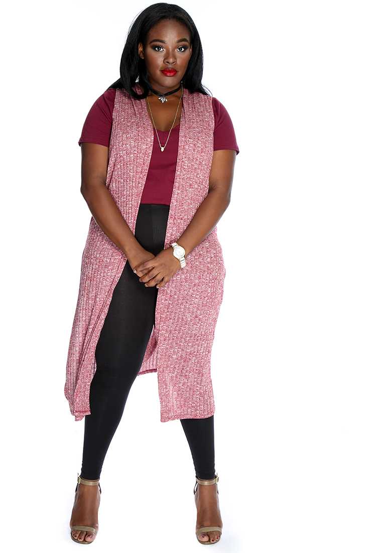 Burgundy Sleeveless Open Front Causal High Low Cardigan