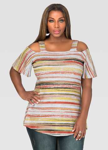Striped Cold Shoulder Tee
