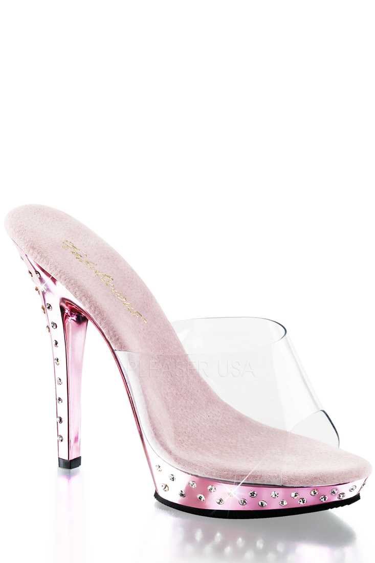 Clear Baby Pink Chrome Rhinestone Peep Toe High Heels PVC