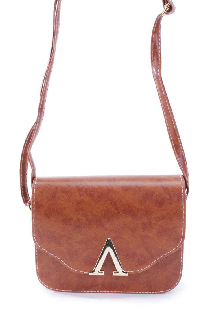 Cognac High Polish Detail Adjustable Shoulder Strap Handbag
