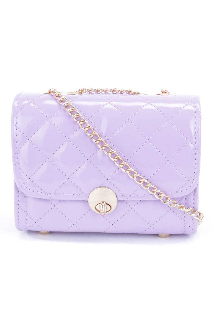 Lavender Patent Faux Leather Quilted Mini Handbag