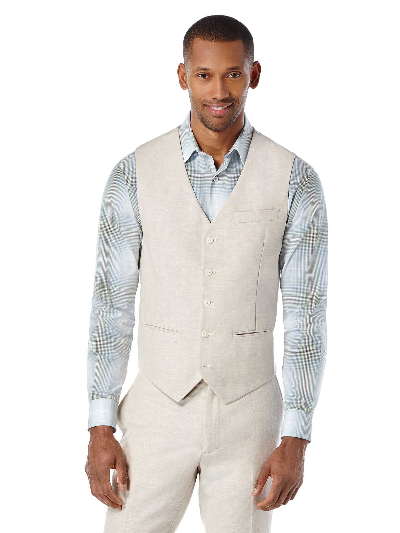 Perry Ellis Slim Fit Perforated Linen Suit Vest