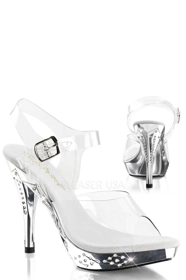 Clear Silver Rhinestone Strappy High Heels PVC
