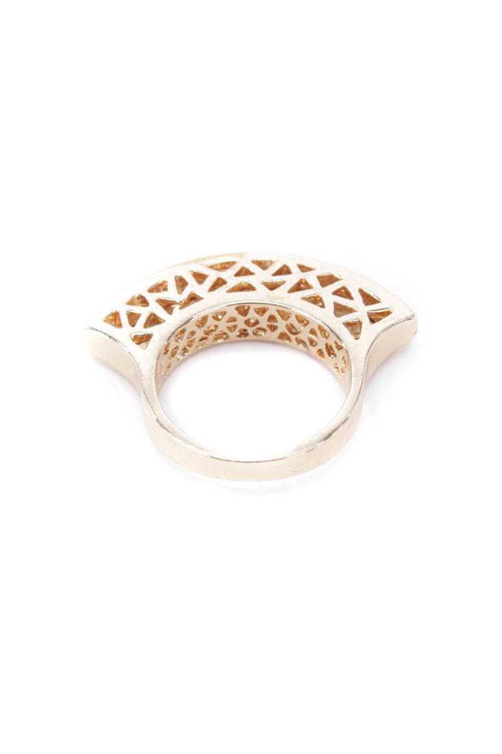 Gold Intricate Design Rhinestone Decor High Polish Ring