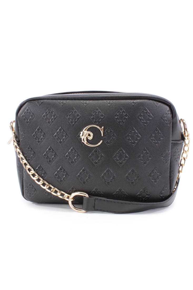 Black Embossed Faux Leather Handbag