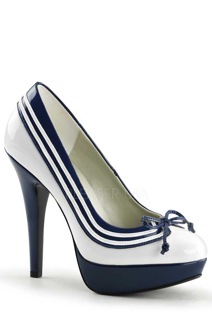 Navy White Two Tone Platform Pump High Heels Patent