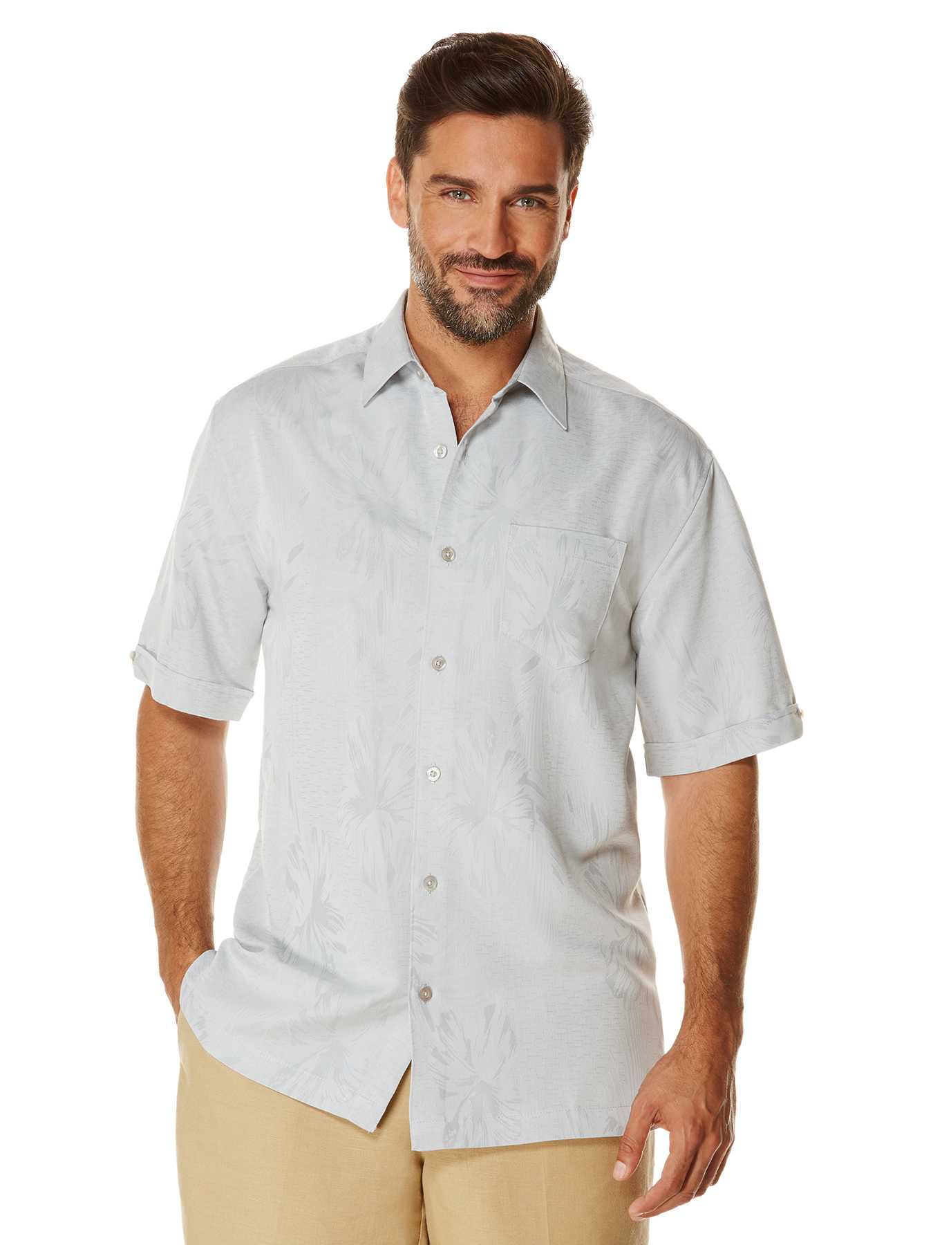 Cubavera Short Sleeve Floral Jacquard Pocket Shirt
