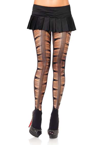Black Opaque Eyelash Web Net Stripe Front Pantyhose Hosiery