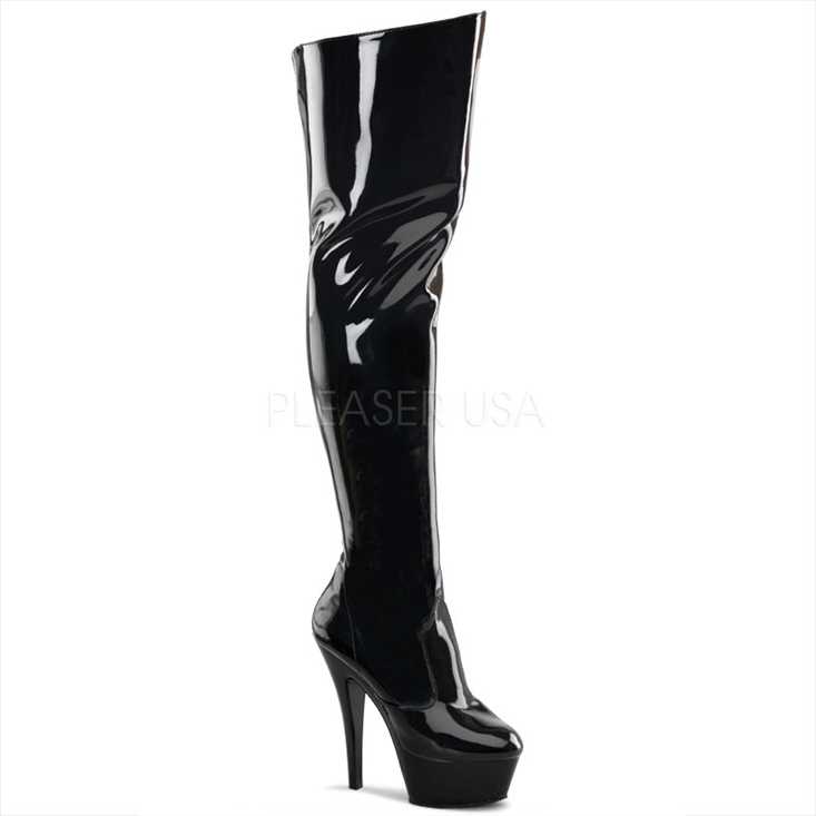 Black Thigh High Platform Boots Patent