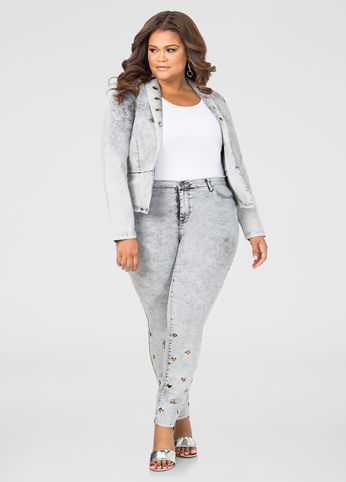 Acid Wash Grommet Skinny Jean