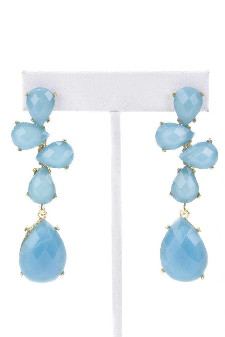 Baby Blue Gold Faceted Beaded Dangle Earrings