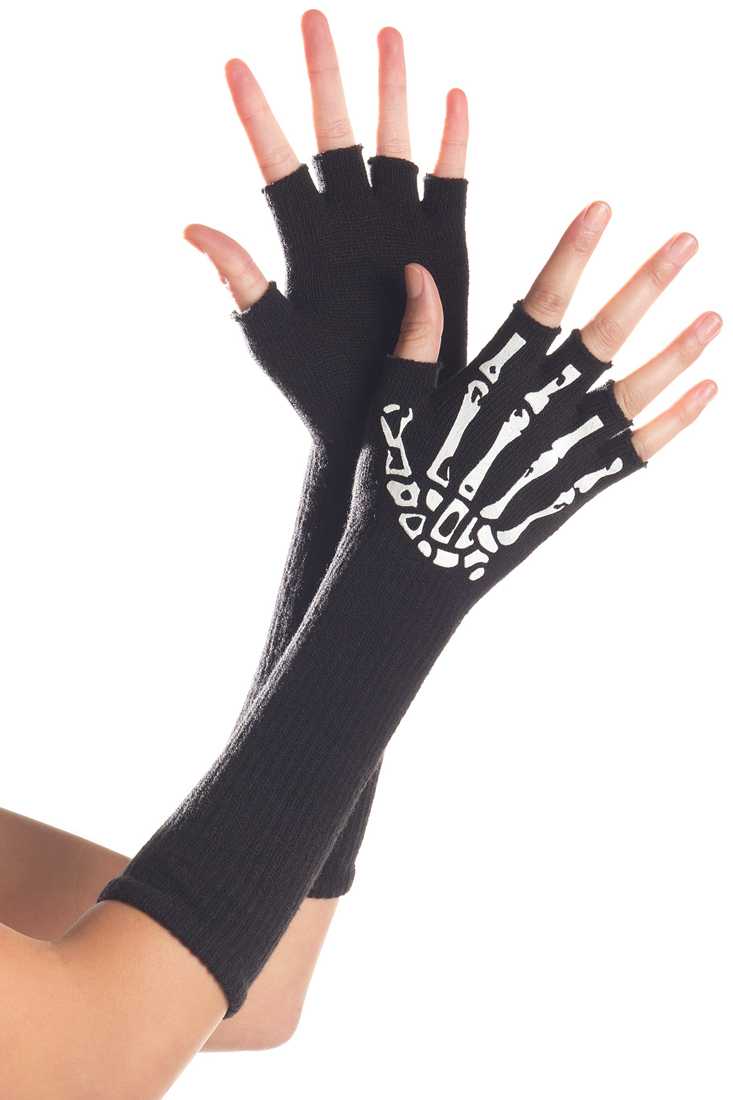 Black Fingerless Boney Gloves