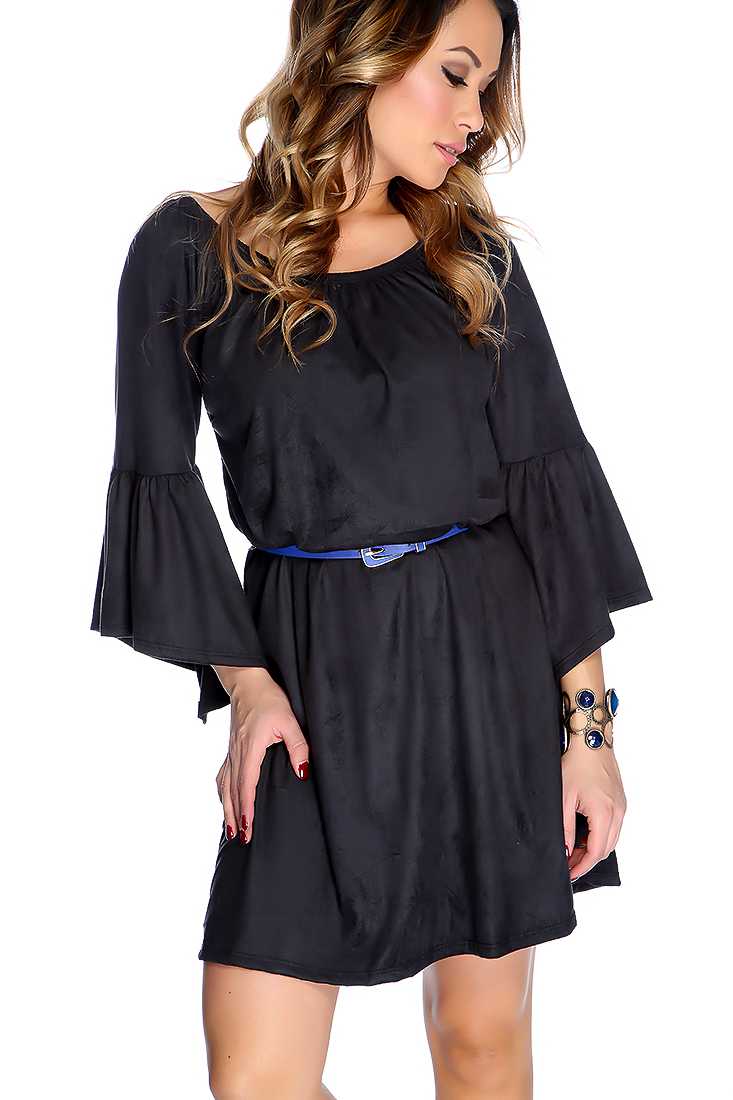Black Flare Long Sleeves Round Neck Casual Dress