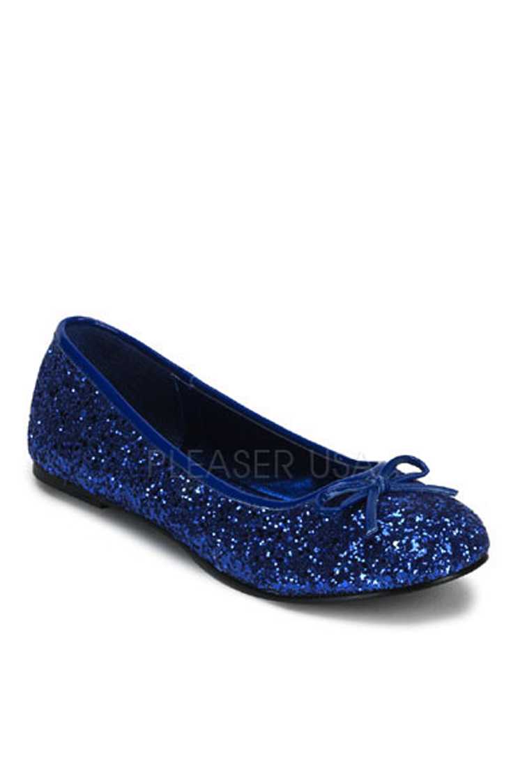 Blue Bow Tie Closed Toe Flats Glitter