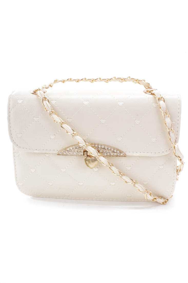 White Quilted Stitching Faux Leather Handbag