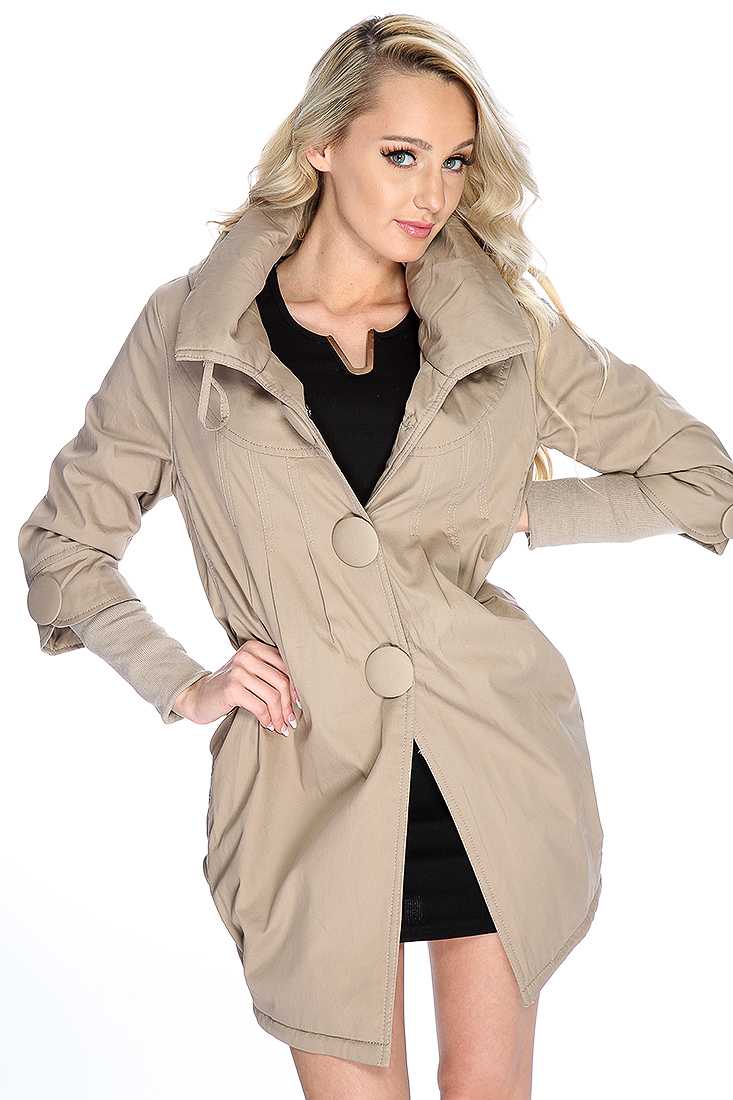 Taupe Button Up Hooded Cute Fall Coat