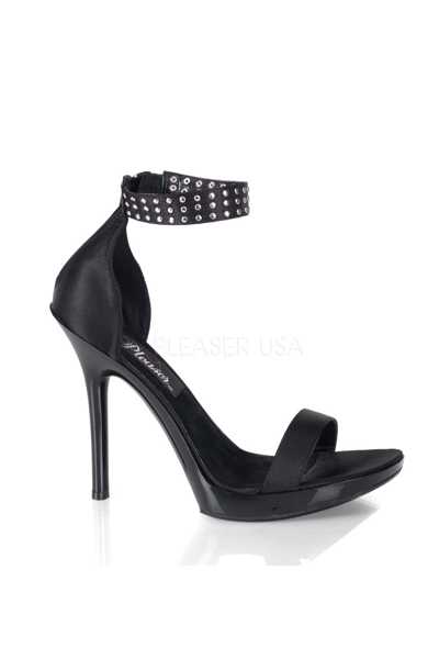 Black Studded Satin Strappy Open Toe High Heels
