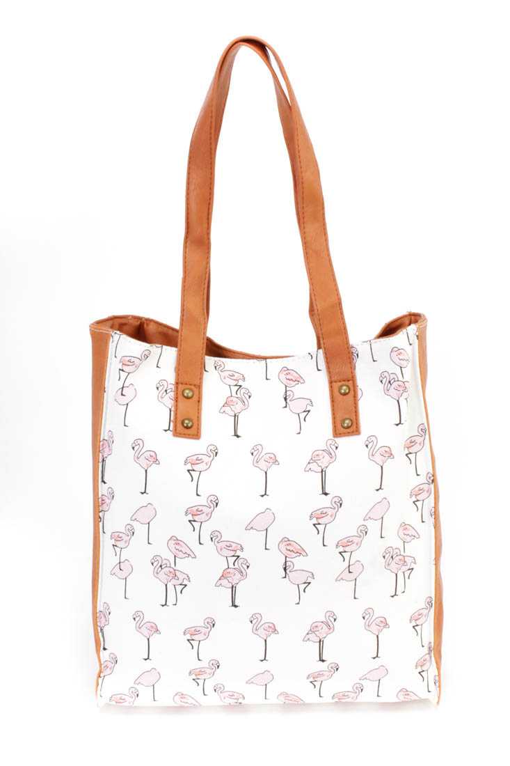 White Flamingo Pattern Top Handle Handbag