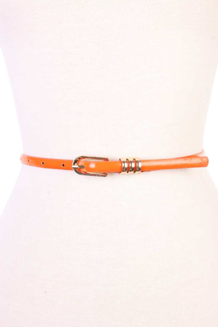 Orange Patent Faux Leather High Polish Metal Accent Cute Belt