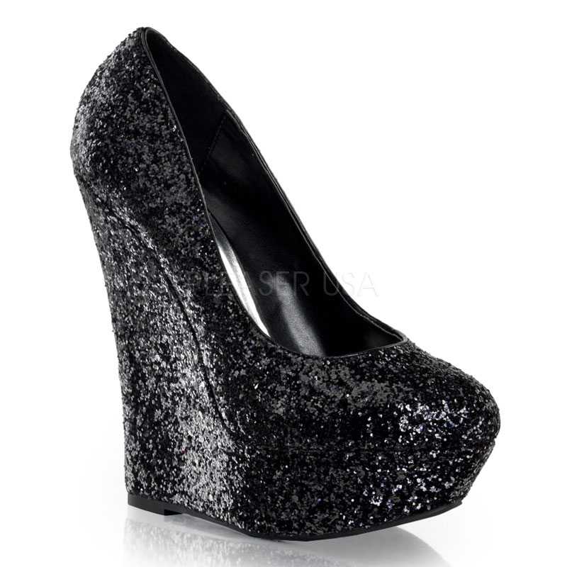 Black Platform Wedges Glitter
