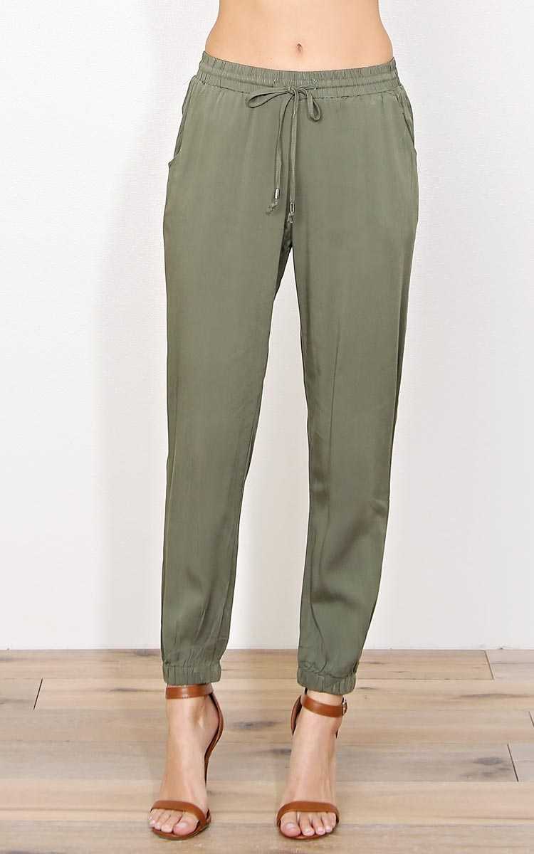 Sage On The Run Woven Joggers - - Sage in Size by Styles For Less