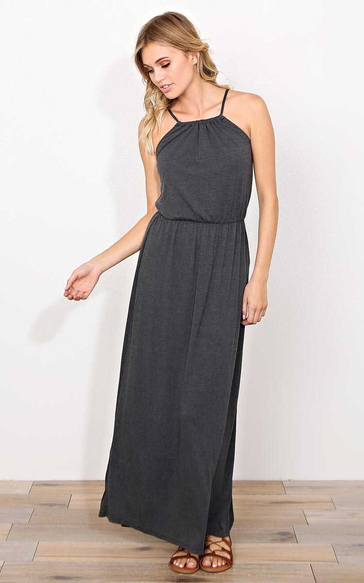Charcoal Montenegro High Neck Maxi Dress - - Charcoal in Size by Styles For Less