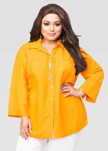 Pintuck Button Front Linen Shirt