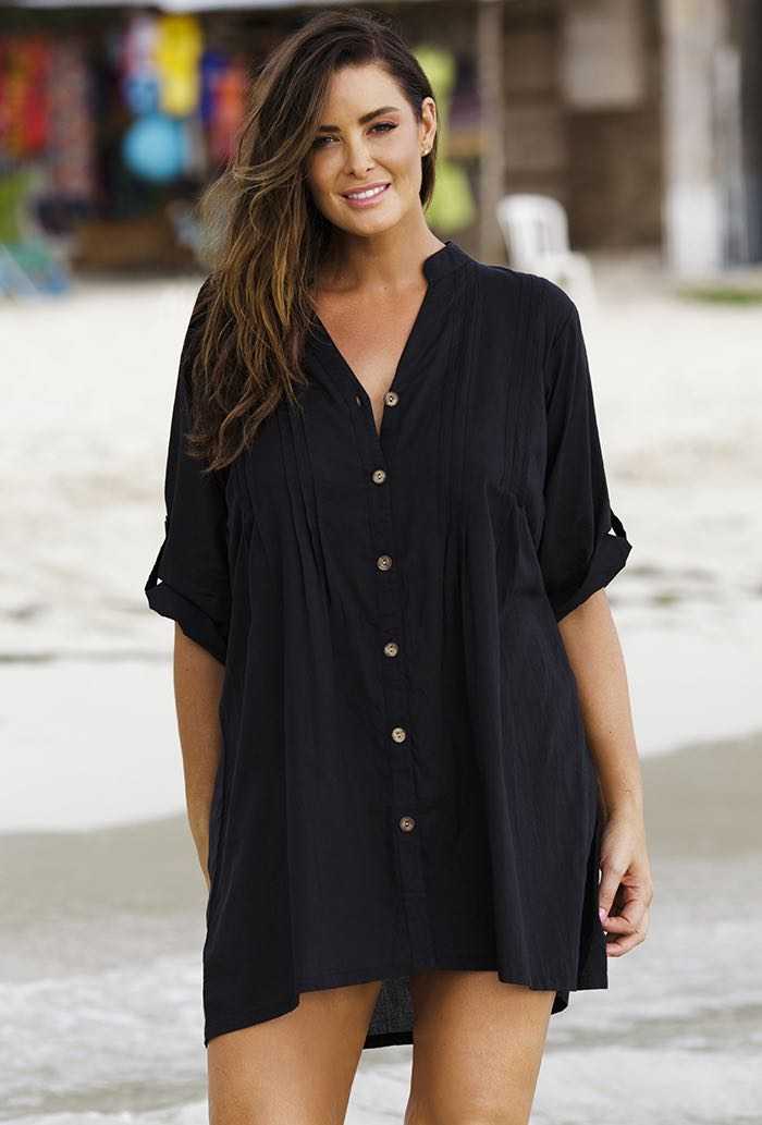 Black Cotton Big Shirt With Crochet