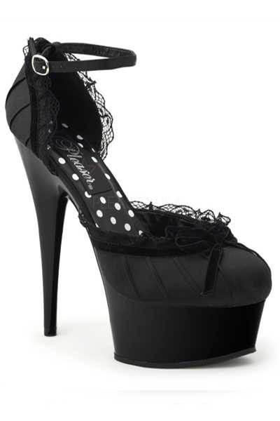 Black Satin Black Ruffle Dorsay Stiletto High Heels