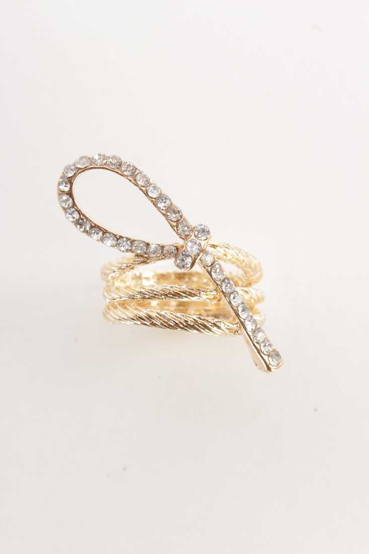 Gold Rhinestone Detail High Polish Metal Ring Set