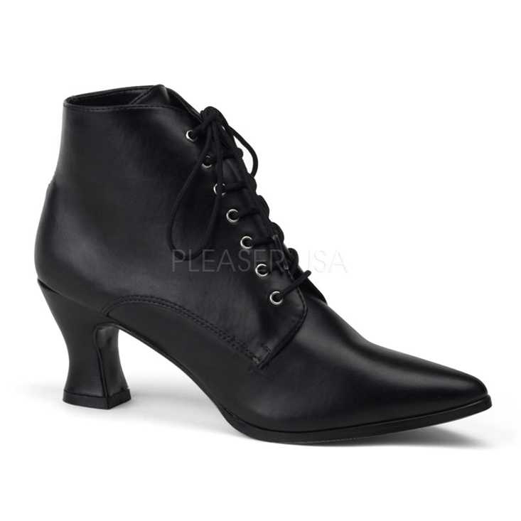Black Faux Leather Victorian Pioneer Booties