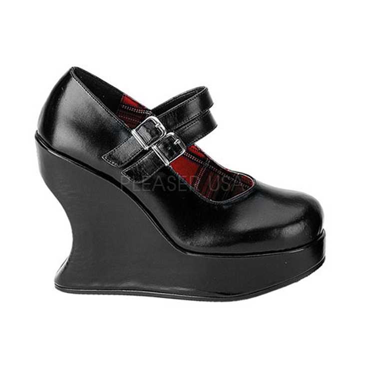 Black Faux leather Maryjane Wedges