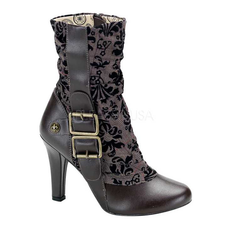Brown Tweed Faux Leather Victorian Steampunk Boots