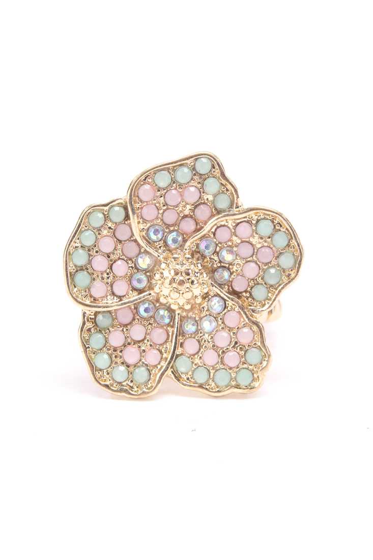 Mint High Polish Faux Diamond Gemstone Accent Flower Ring